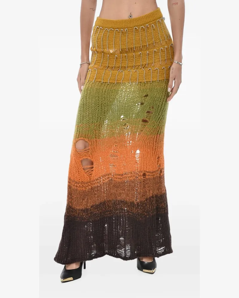 OFF-WHITE bead-embellished distressed-knit maxi skirt - Orange Orange