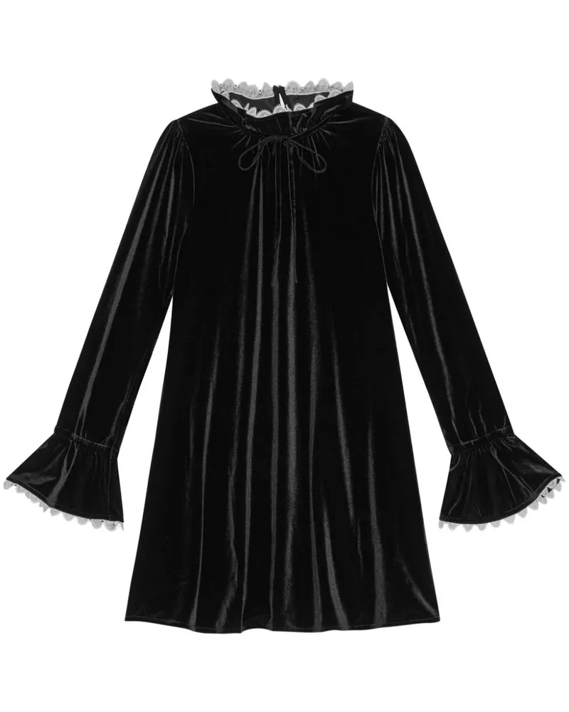 Ganni Minikleid aus Samt in A-Linie - Schwarz Schwarz