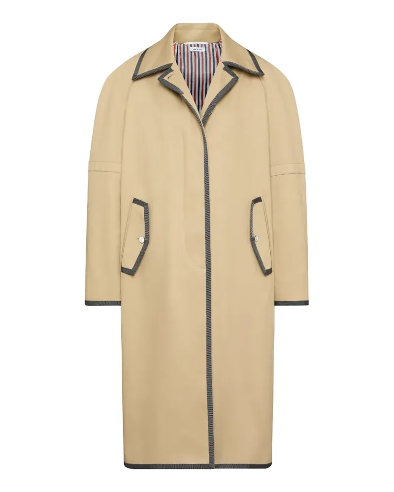Thom Browne piped-trim raglan-sleeve trench coat - Nude Nude