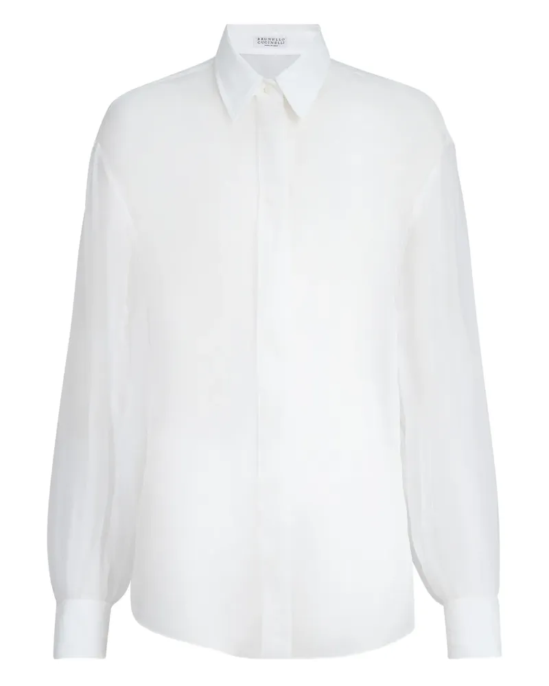 Brunello Cucinelli Seidenhemd mit Monili-Detail - Weiß Weiß