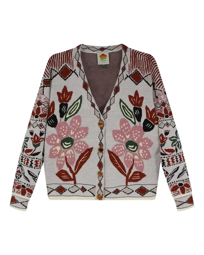 FARM Rio Naturweißer Ainika Cardigan mit Blumenstickerei - Nude Nude