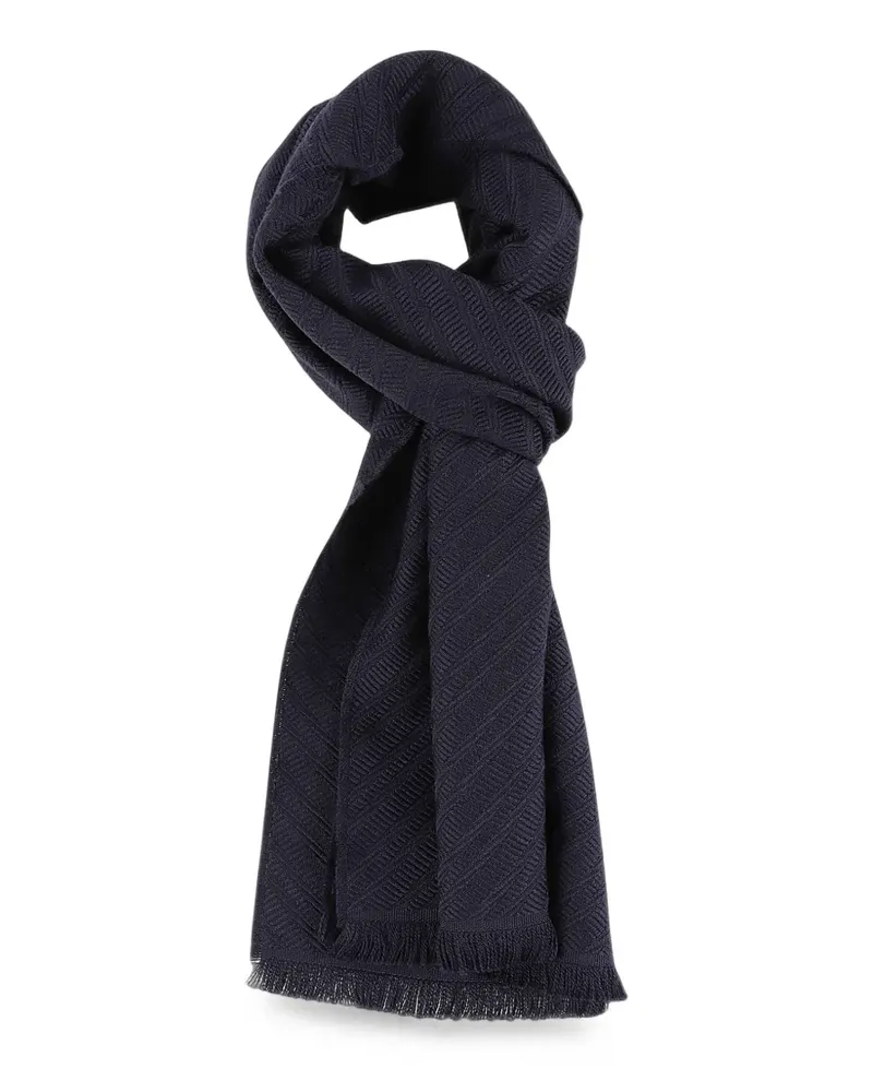 Emporio Armani herringbone-knit fringed scarf - Blau Blau