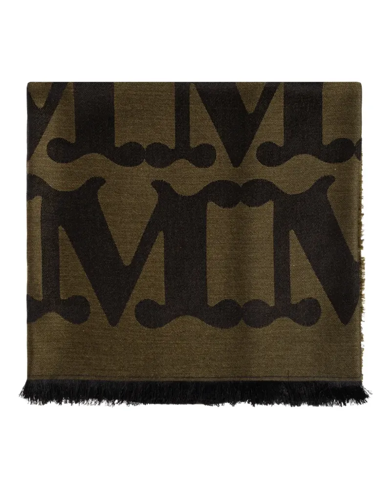 Max Mara Ausgefranster Schal mit Jacquard-Logo - Grün Grün