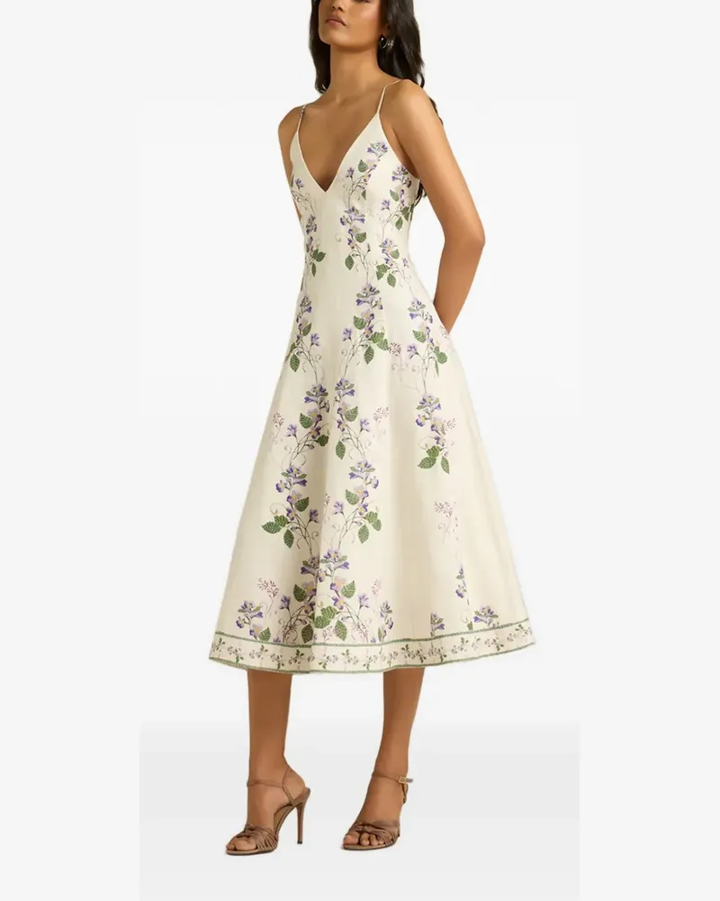Hemant & Nandita Anya Kleid mit Blumenstickerei - Weiß Weiß