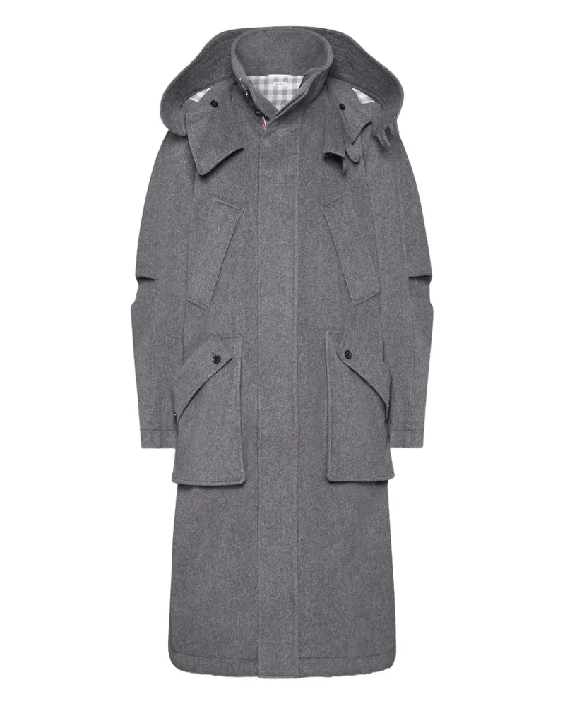 Thom Browne Mantel mit abnehmbarer Kapuze - Grau Grau