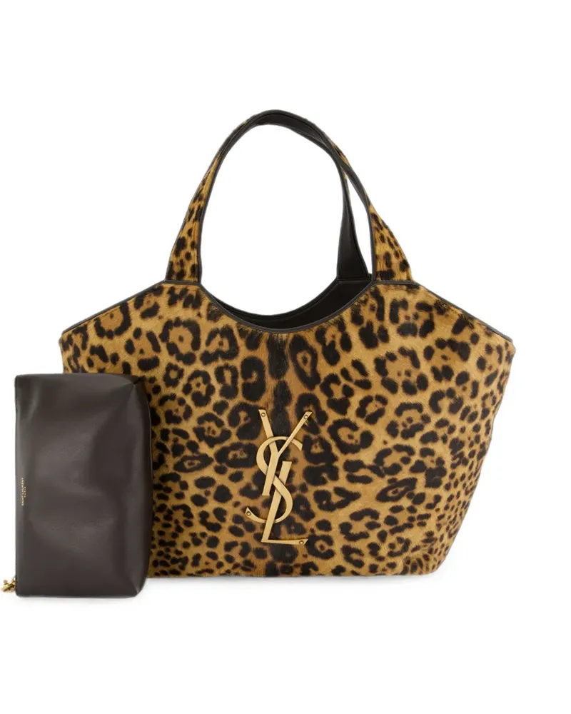 Saint Laurent medium Icare leopard-print tote bag - Braun Braun