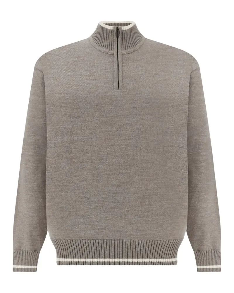 Paul & Shark Pullover mit kurzem Reißverschluss und gestreiftem Besatz - Nude Nude