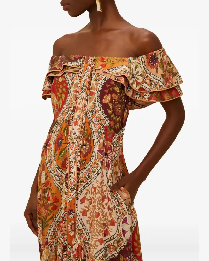 FARM Rio ruffled floral maxi dress - Orange Orange