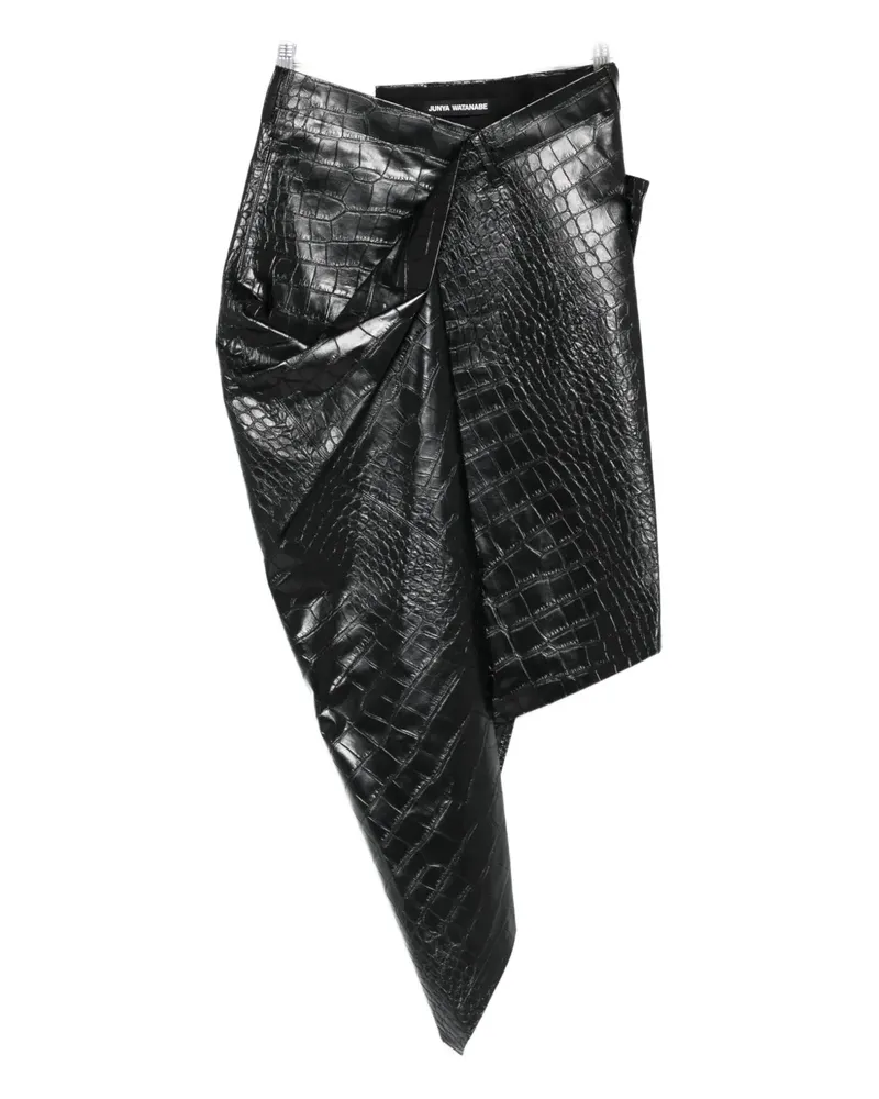 Junya Watanabe crocodile-effect asymmetric skirt - Schwarz Schwarz