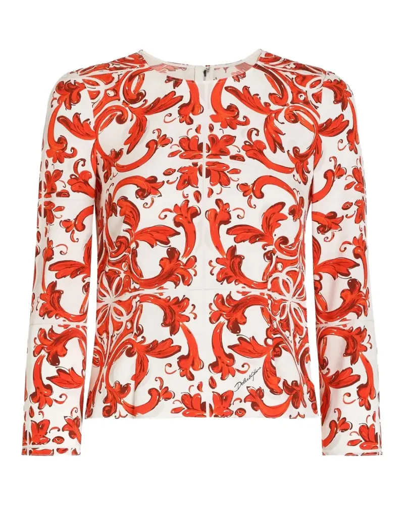 Dolce & Gabbana Charmeuse Oberteil mit Majolica-Print - Weiß Weiß