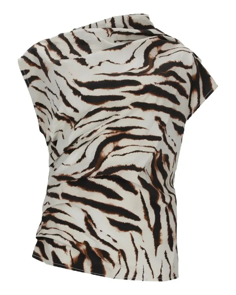 Ganni Drapiertes Oberteil mit Zebra-Print - Weiß Weiß