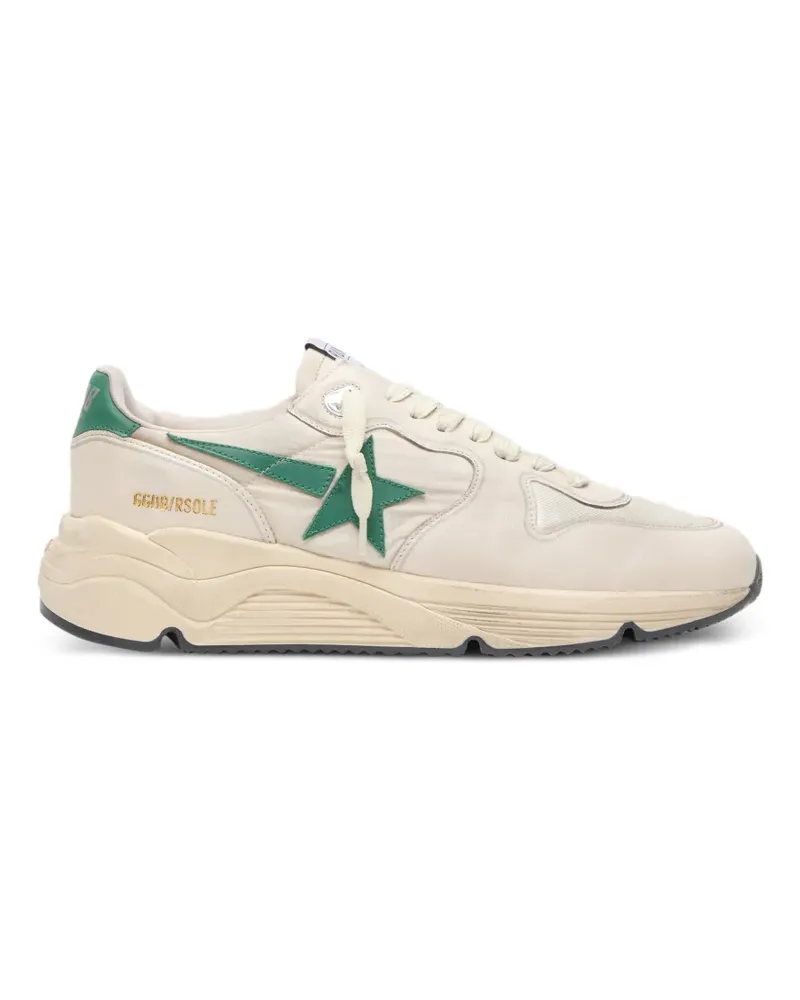 Golden Goose Profilsohle aus cremefarbenem Nylon und Leder mit grünem Lederstern - Weiß Weiß