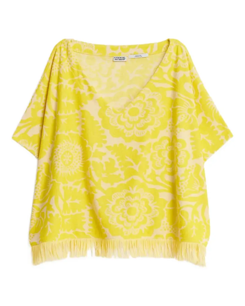 Essentiel V-neck fringed-hem T-shirt - Gelb Gelb