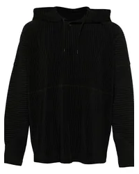 Issey Miyake Plissierter Hoodie mit Kordelzug Schwarz