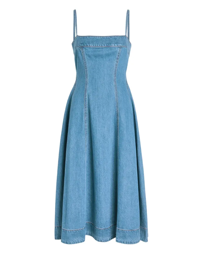 Paige square-neck flared midi denim dress - Blau Blau