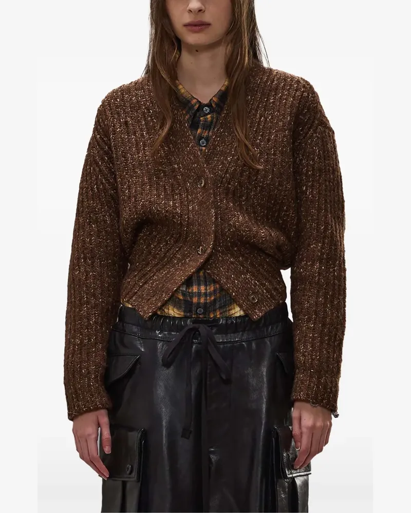 R13 Gerippter Cardigan mit V-Ausschnitt - Braun Braun