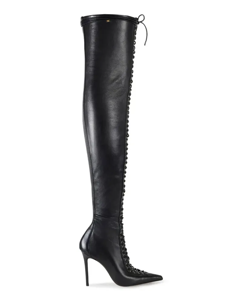 Elisabetta Franchi Stiefel aus Nappaleder mit überkreuzten Schnürsenkeln - Schwarz Schwarz