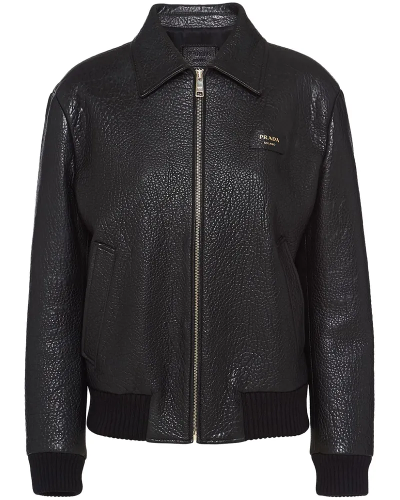 Prada Bikerjacke mit Prägung - Schwarz Schwarz