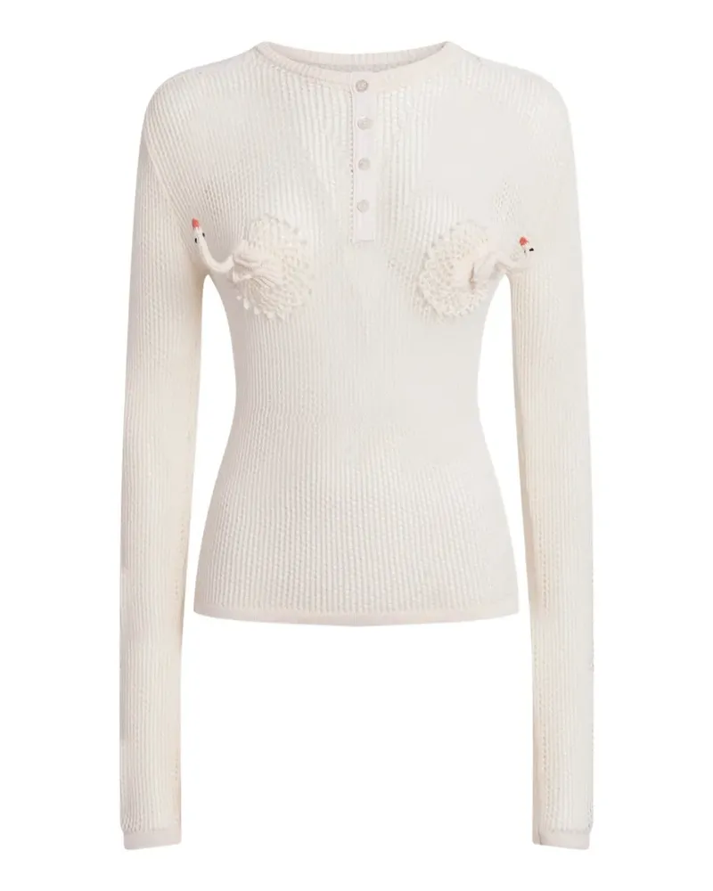 Moschino swan-patchwork open-knit sweater - Weiß Weiß