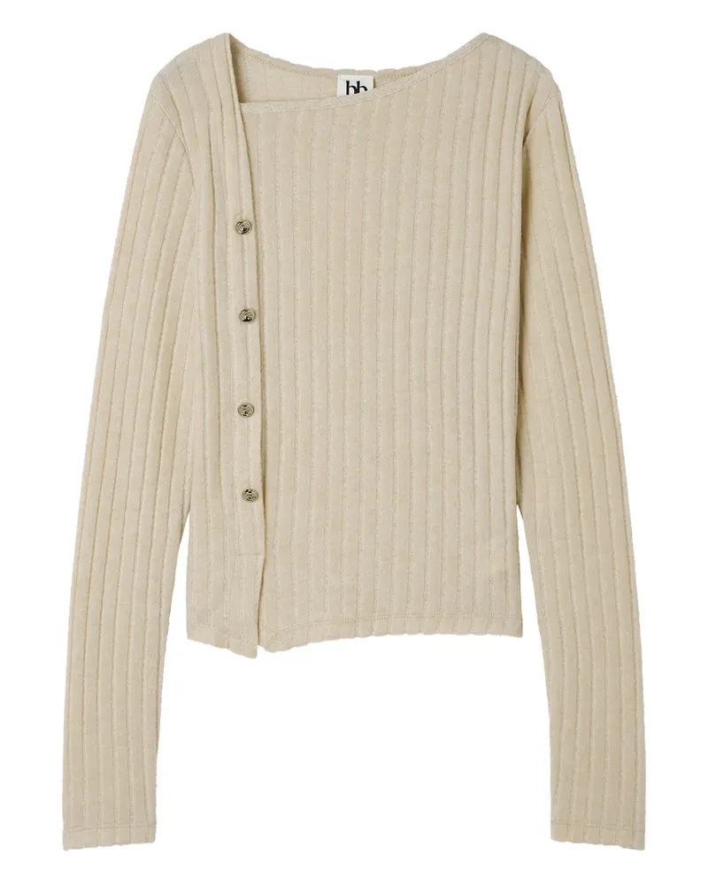 b+ab Geripptes T-Shirt mit Knöpfen - Nude Nude