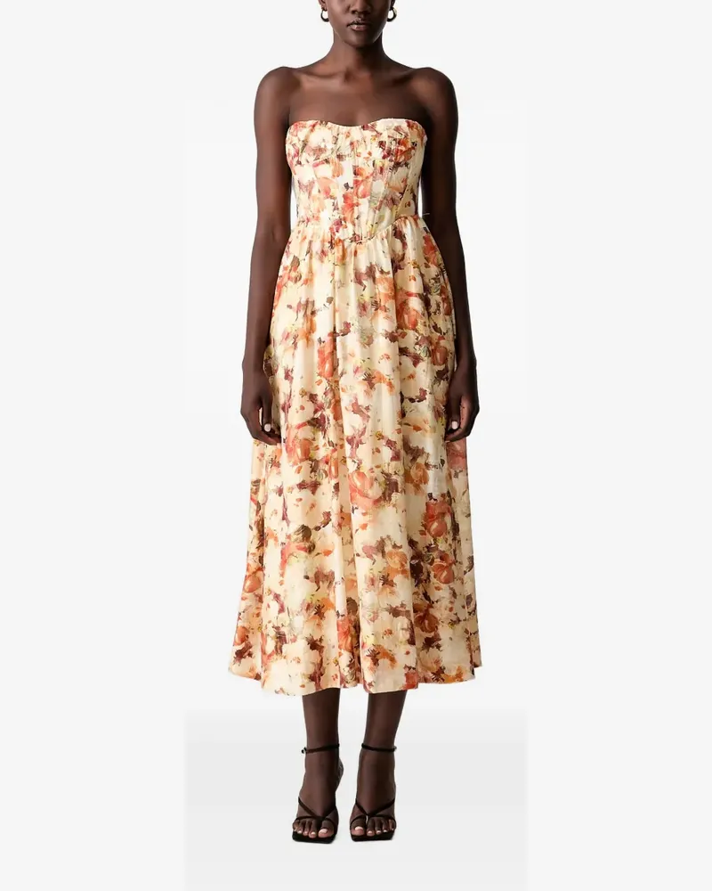 Bardot Lola floral-print corset-style midi dress - Orange Orange