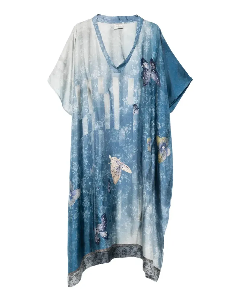 Pierre-Louis Mascia V-Ausschnitt-Tunikakleid mit Schmetterling-Print - Blau Blau