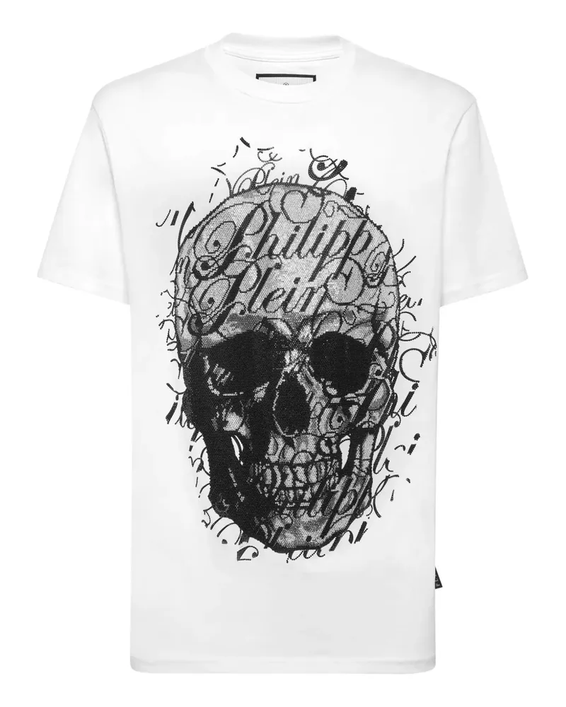 Philipp Plein T-Shirt mit Skull Coursive-Verzierung - Weiß Weiß