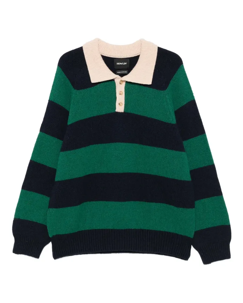 Howlin' Gestreifter Pullover mit Polokragen - Grün Grün