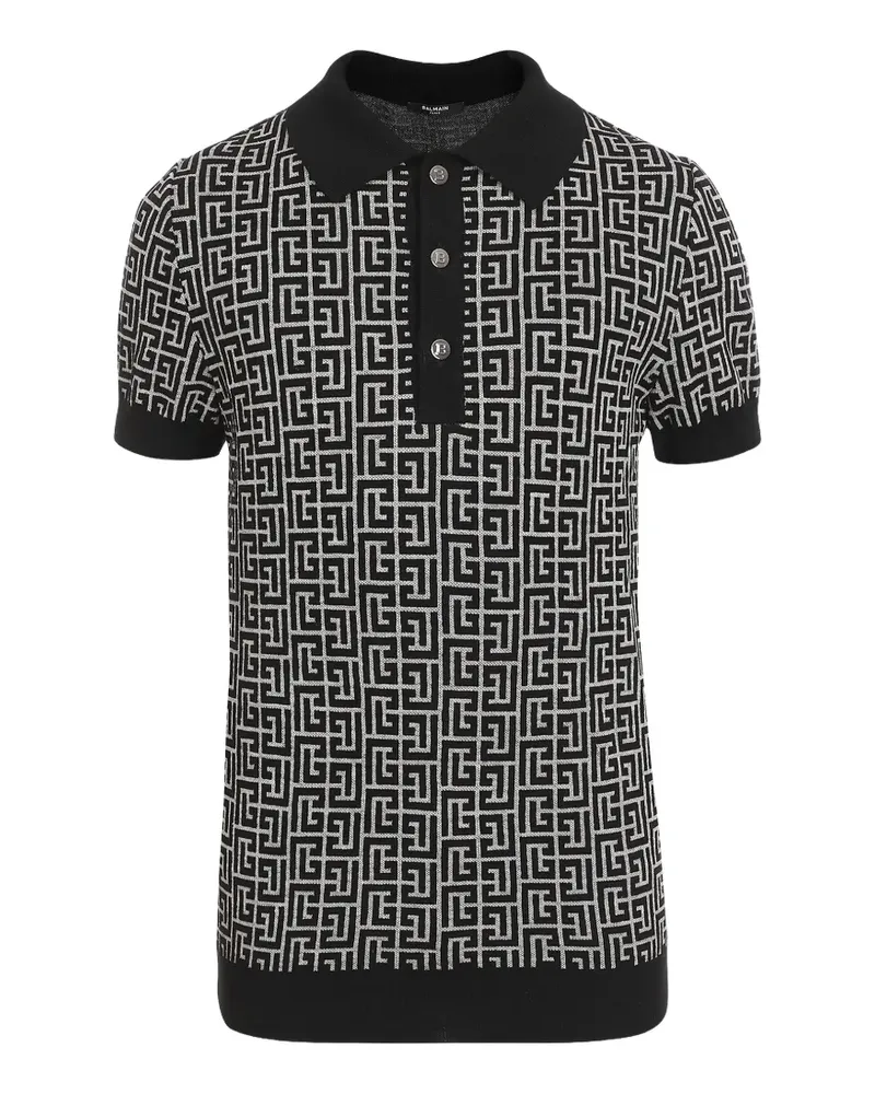 Balmain Monogramm-Poloshirt aus Jacquard - Schwarz Schwarz