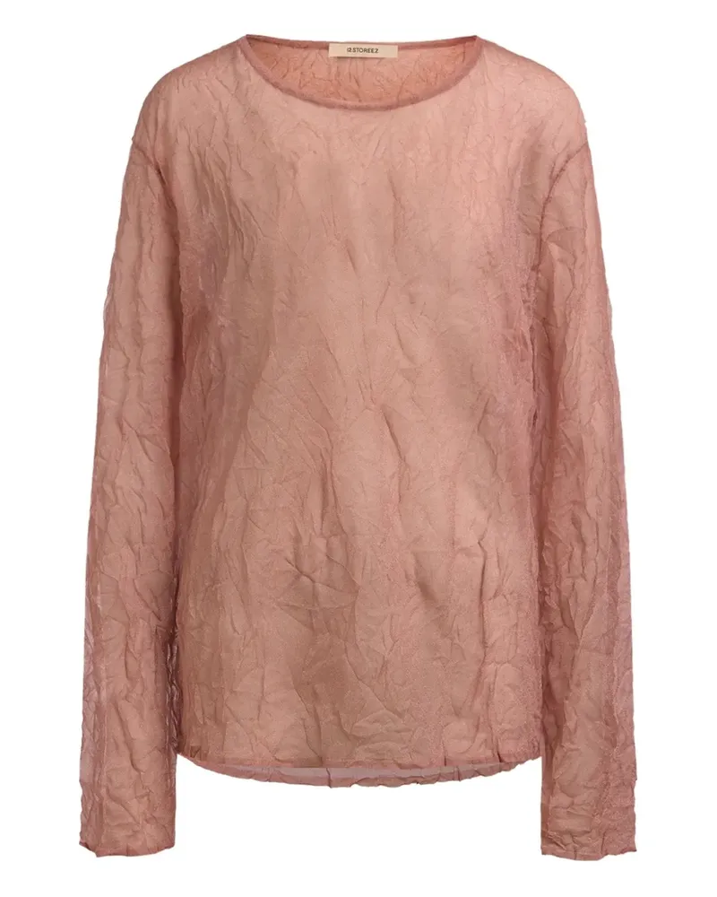 12 STOREEZ Langarmshirt mit Rundhalsausschnitt - Rosa Rosa