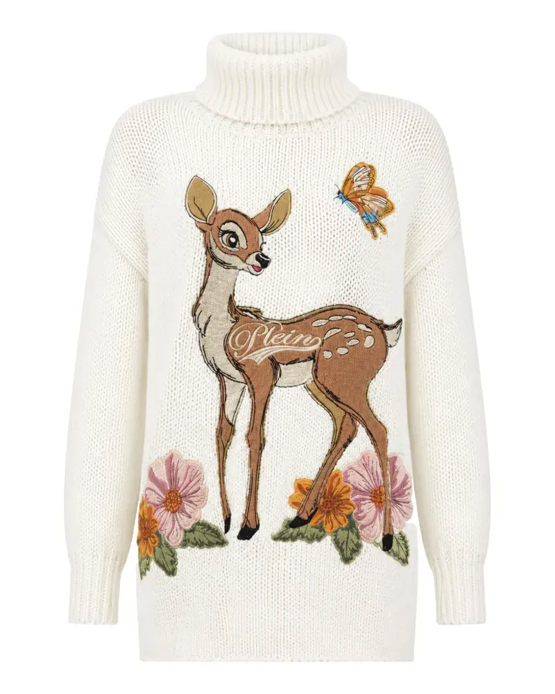 Philipp Plein Bambi-embroidered oversized turtleneck sweater - Nude Nude