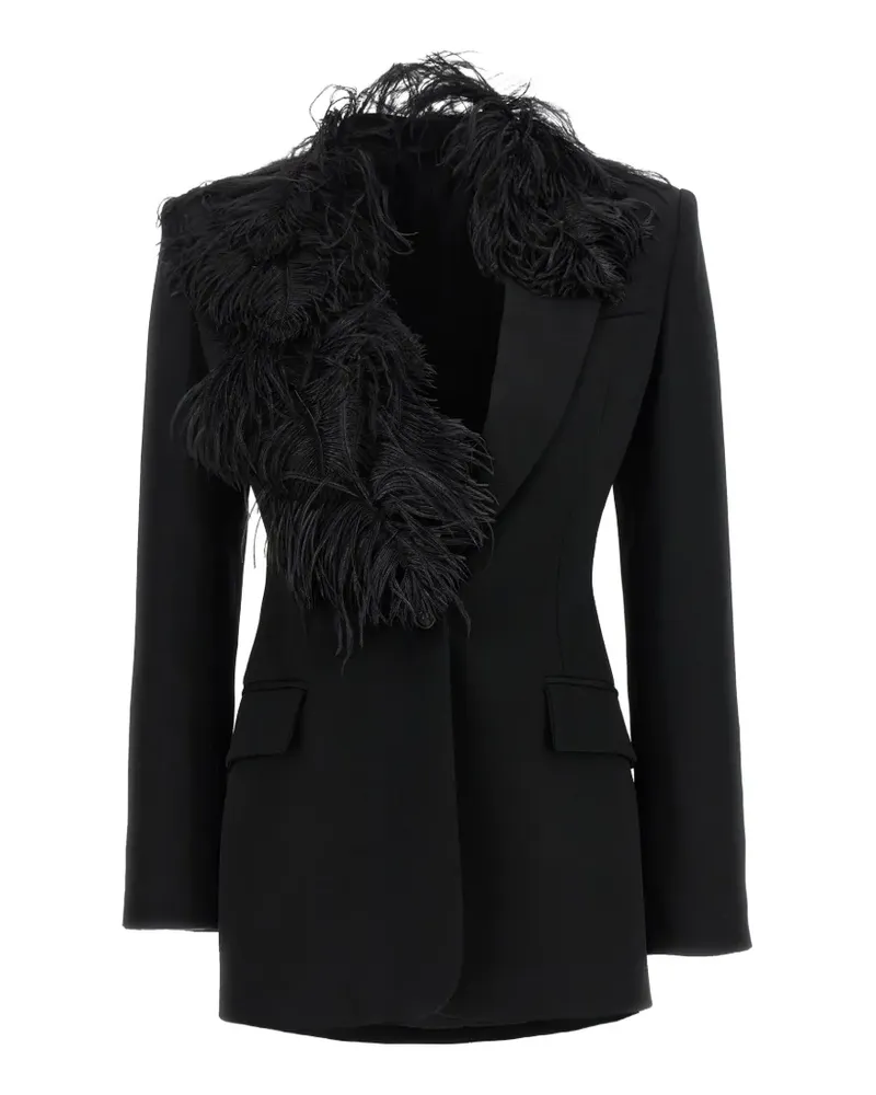 ATTICO feather-trim single-breasted blazer - Schwarz Schwarz