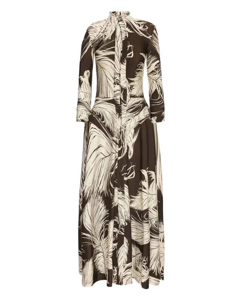 Oscar de la Renta Midikleid mit Federn - Braun Braun