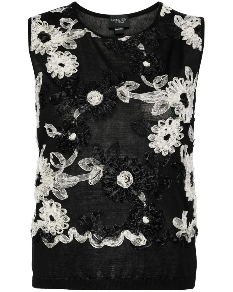 Giambattista Valli Top mit Blumen-Stickereien Schwarz