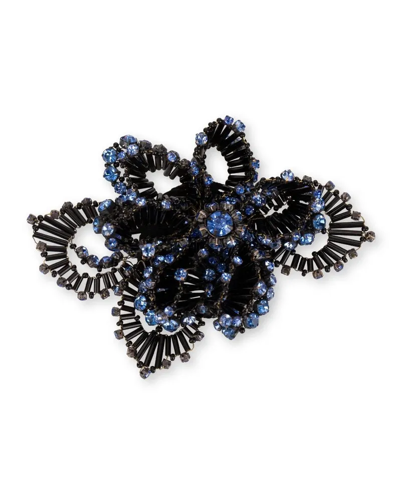 Alberta Ferretti Blumenbrosche mit Kristallverzierung Blau