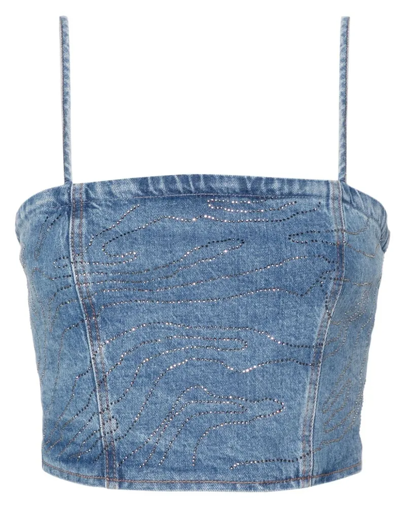 ROTATE Birger Christensen Cropped-Top aus Denim mit Strass - Blau Blau