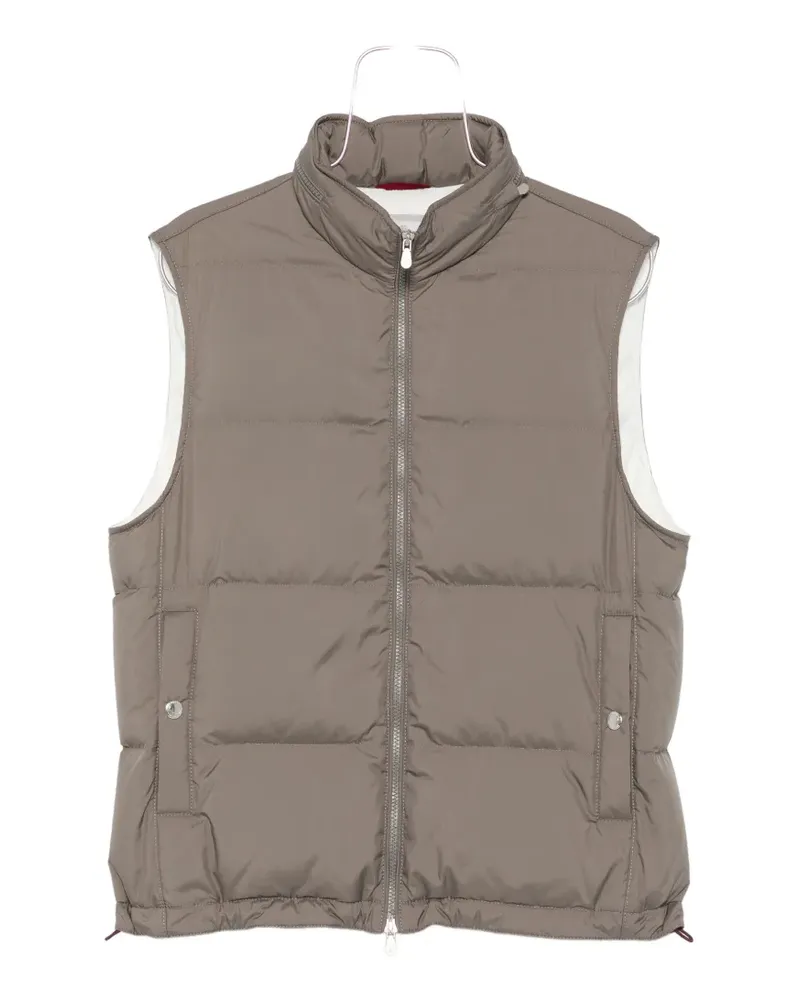 Brunello Cucinelli lightweight techno-fabric down vest with packable hood - Grün Grün