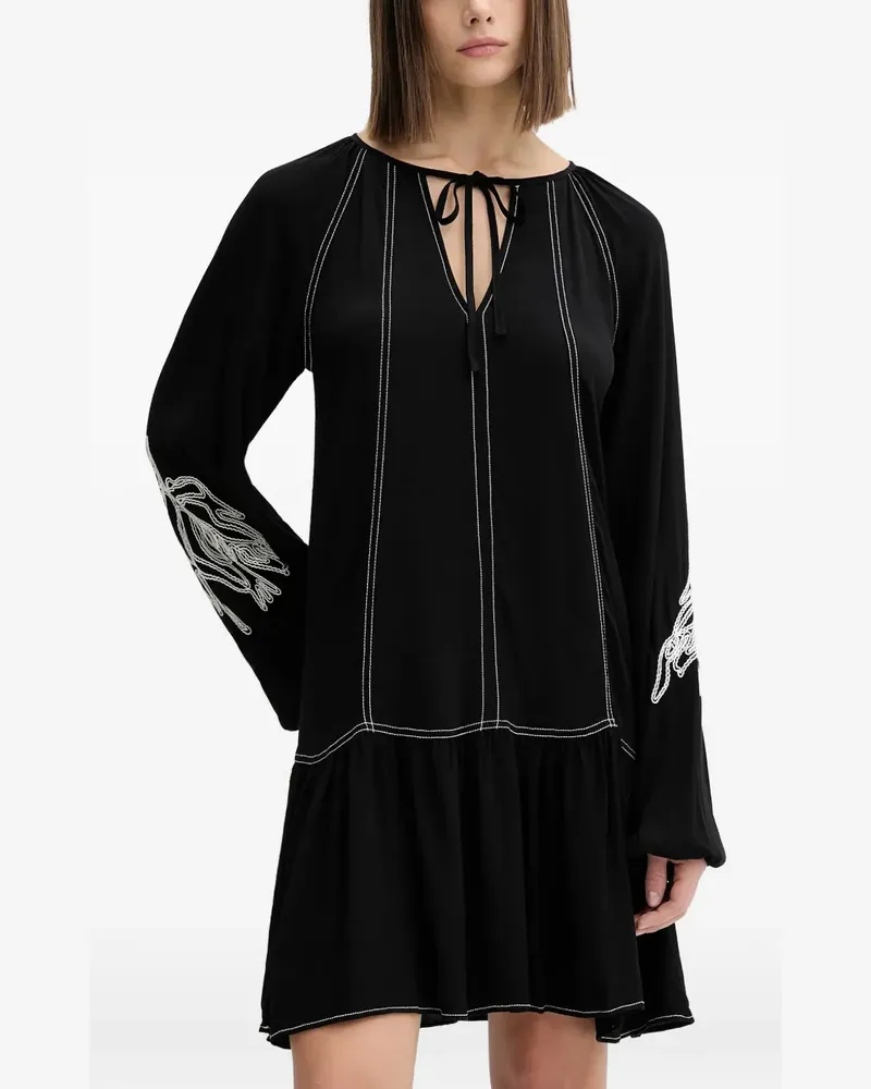 Desigual tie embroidered mini dress - Schwarz Schwarz