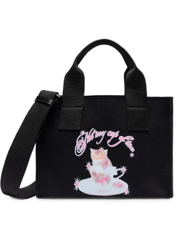 MSGM Shopper aus Canvas mit Print - Schwarz Schwarz