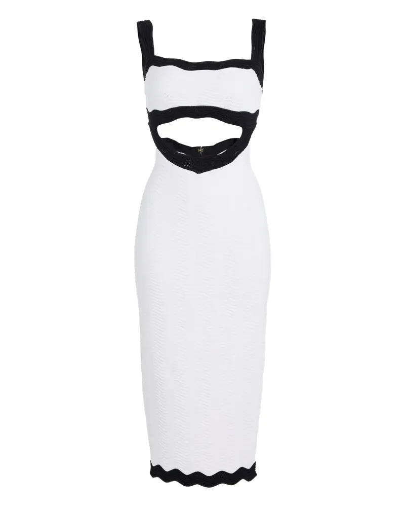 Retrofête Geripptes Wynra Midikleid mit Cut-Out - Weiß Weiß