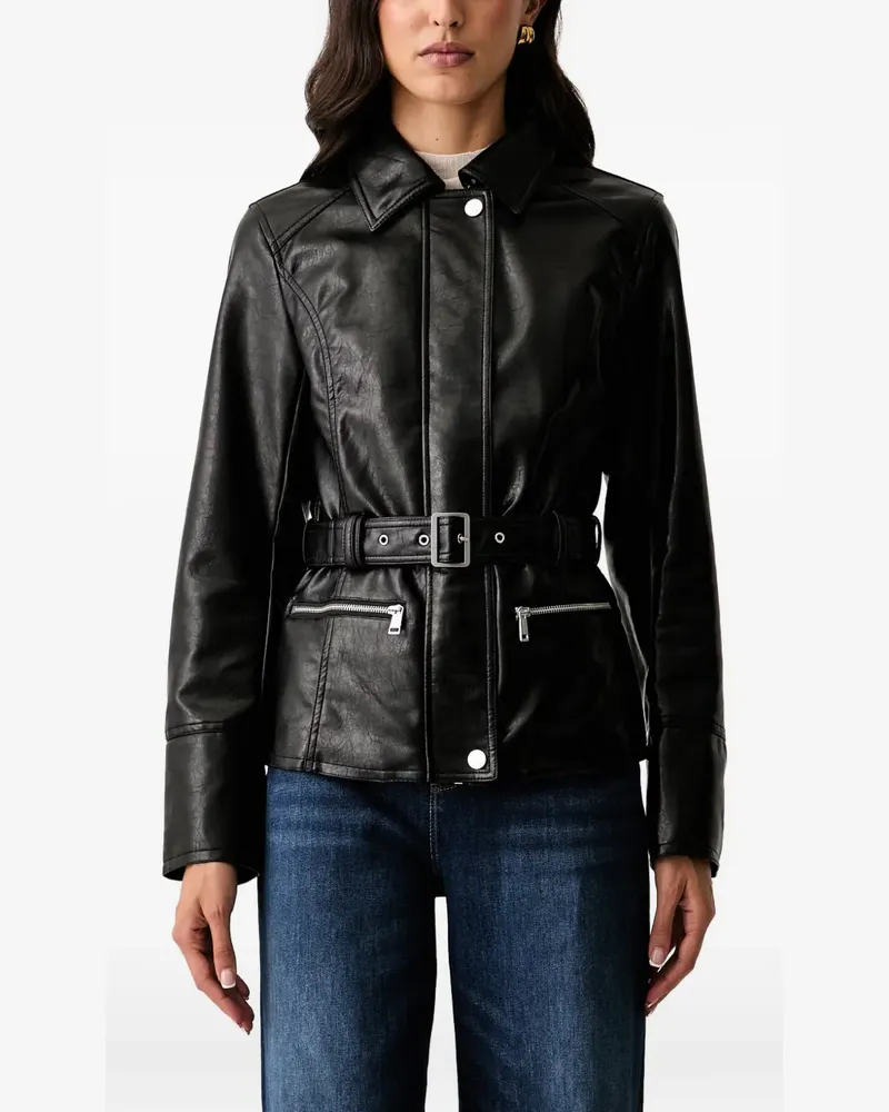 Guess Jacke aus Faux-Leder mit Reißverschluss und Gürtel - Schwarz Schwarz