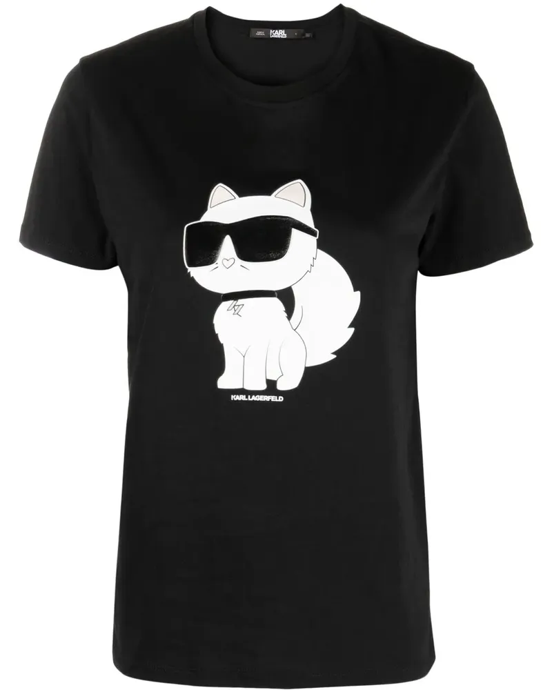 Karl Lagerfeld Ikon Choupette T-Shirt aus Bio-Baumwolle - Schwarz Schwarz