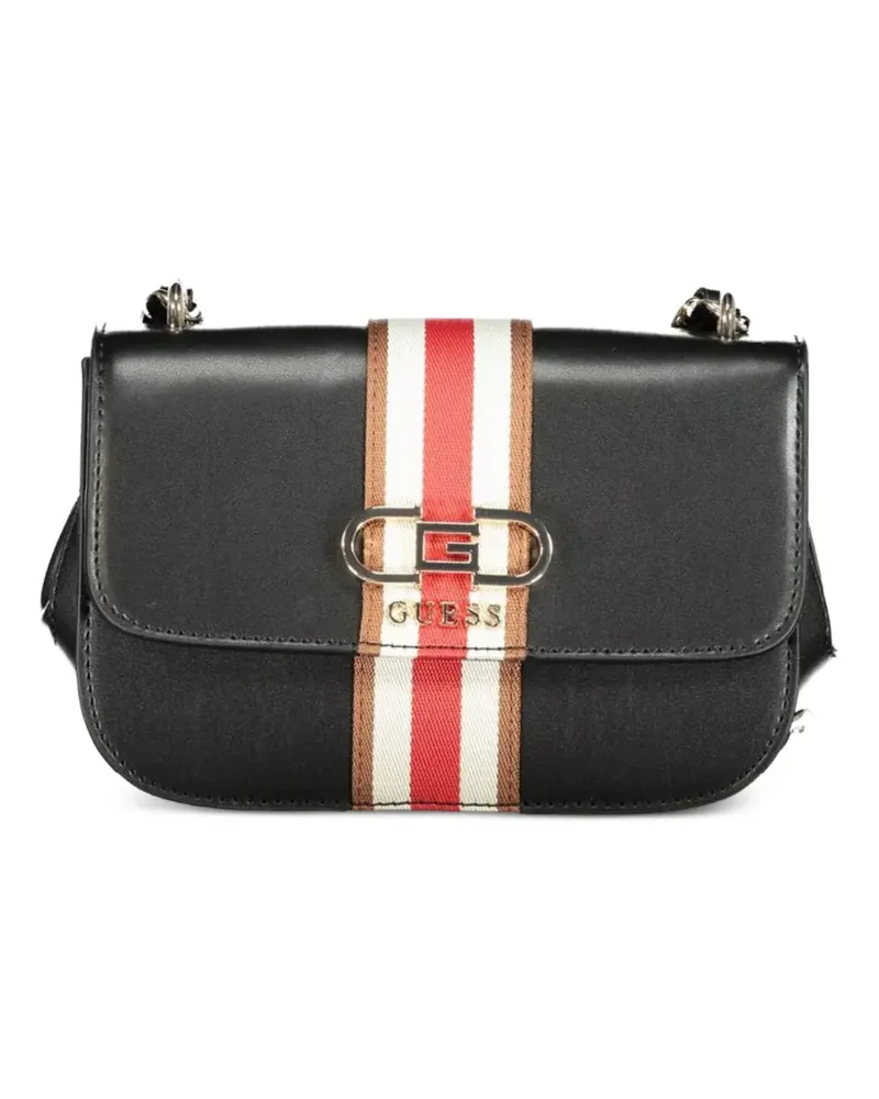 Guess tricolour-stripe logo-plaque shoulder bag - Schwarz Schwarz