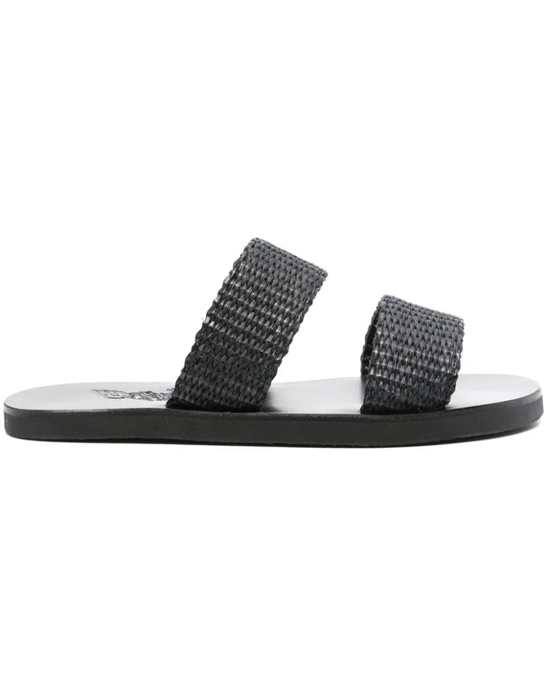 Ancient Greek Sandals Zeus Pantoletten aus Stroh - Schwarz Schwarz