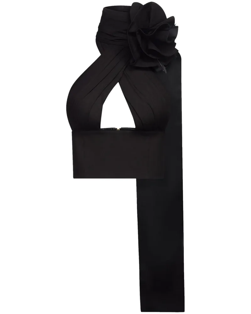 Area Flower Corsage Neckholder-Top - Schwarz Schwarz