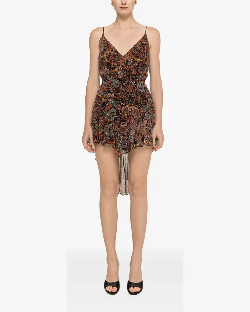 NISSA printed silk asymmetric mini dress - Schwarz Schwarz