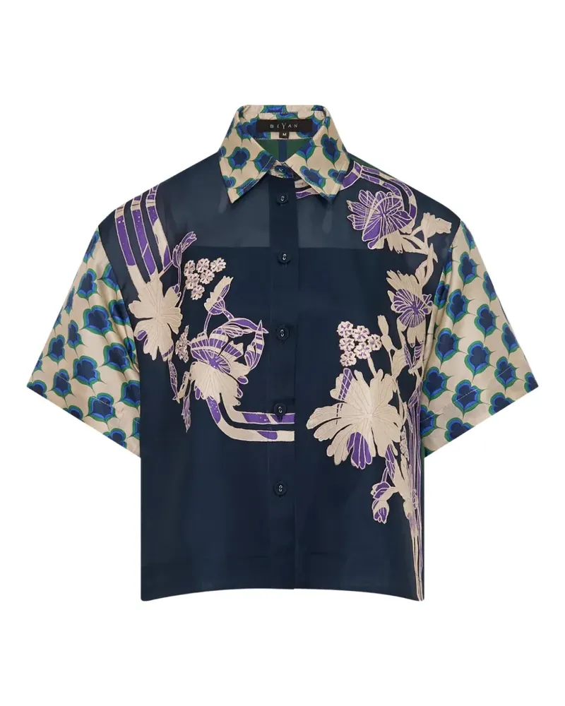 Biyan floral-print silk-organza shirt - Blau Blau
