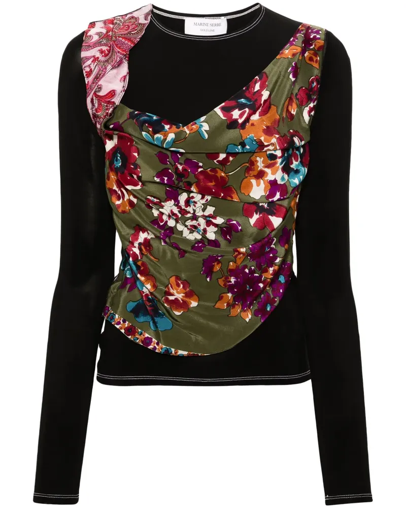 Marine Serre Drapiertes Regenerated Scarves T-Shirt - Schwarz Schwarz