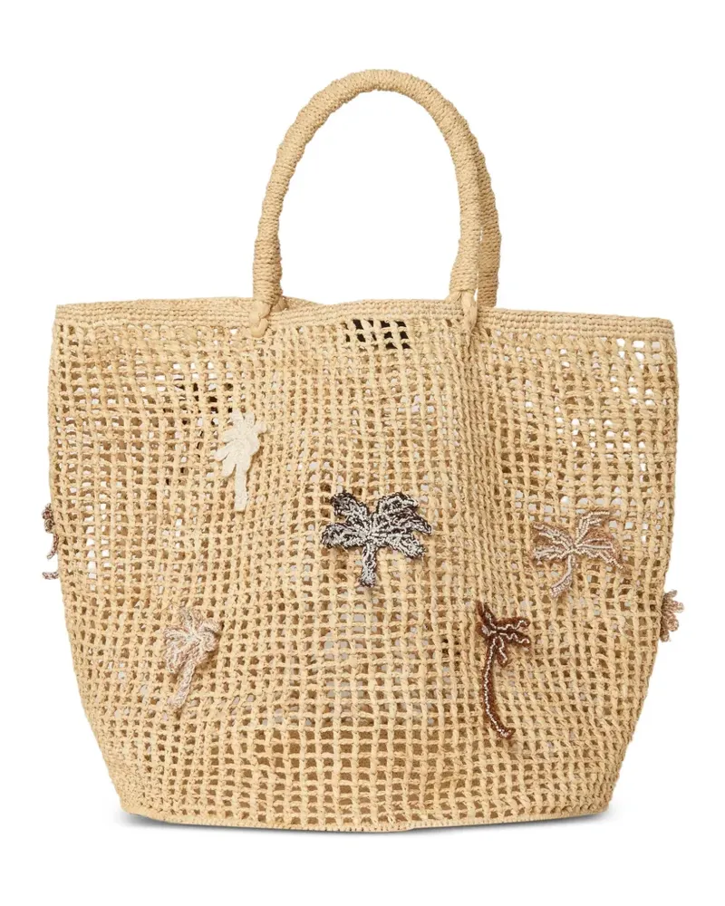 Alanui Where the Waves Begings Tote Bag aus Raffiabast mit Palme - Nude Nude