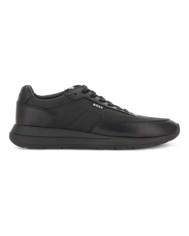 HUGO BOSS Sneakers mit Monogramm, Lederbesatz und EVA-Gummisohle - Schwarz Schwarz